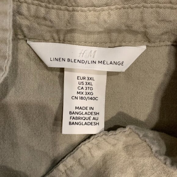 H&M Shirt Mens Medium Beige Linen Button Up Long Sleeve Preppy Casual Beach - Picture 3 of 4